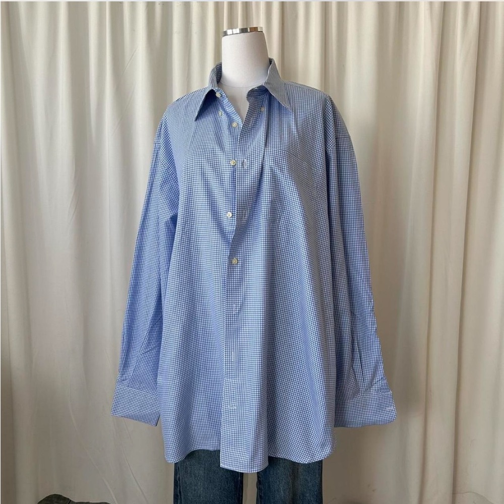 Peter Millar Blue Mini Gingham Check Cotton Button-down shirt. - Picture 6 of 7